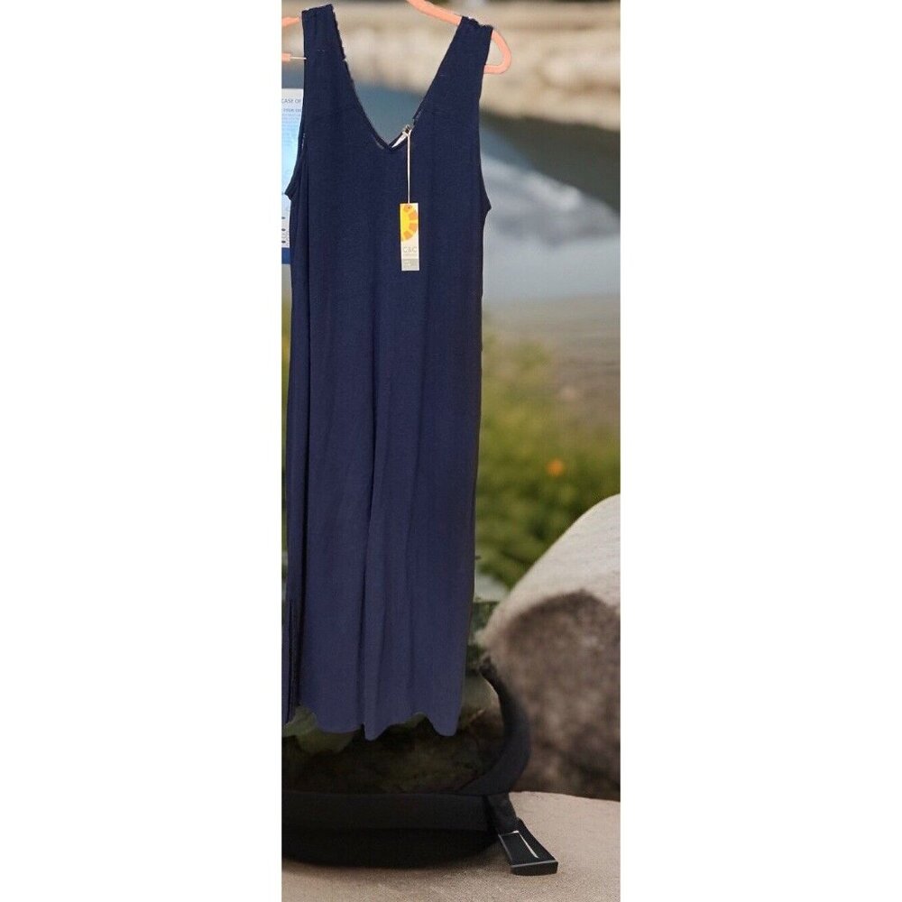 C&C California Linen Dress Xs sSleeveless‎ Midi Shift Maxi V Neck Blue New